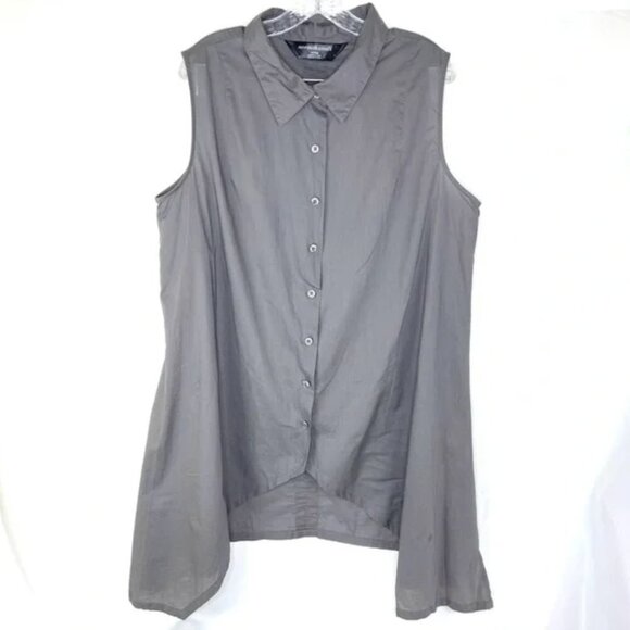 Norma Kamali Grey Sleeveless Collared Blouse XXL - Picture 1 of 6